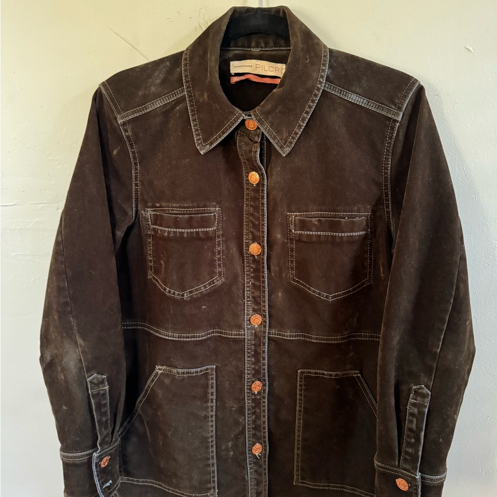 Anthropologie Pilcro Dark Green Velvet Chore Utility Jacket, Small Petite